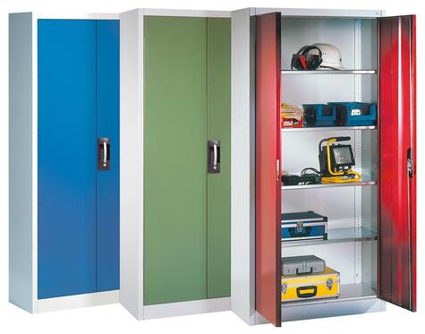 Werkzeugschrank, 4 Fachböden verzinkt, RAL 7035, BxTxH 930x500x1950 mm, Traglast 70 kg/Boden | Flügel-/Falt- und Einschwenktürenschränke | Materialschränke | Werkstatteinrichtung | Lager- und Betriebseinrichtungen | Produkte