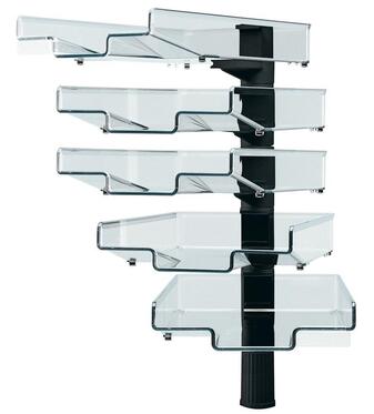 Ablagekorb-Tischständer, BxTxH 270x370x590 mm, 5 Kunststoffschalen transparent, Ständer schwarz | Sortiersysteme | Schreibtischutensilien/Tischbefreier | Büro-Arbeitsplatzzubehör | Lager- und Betriebseinrichtungen | Produkte